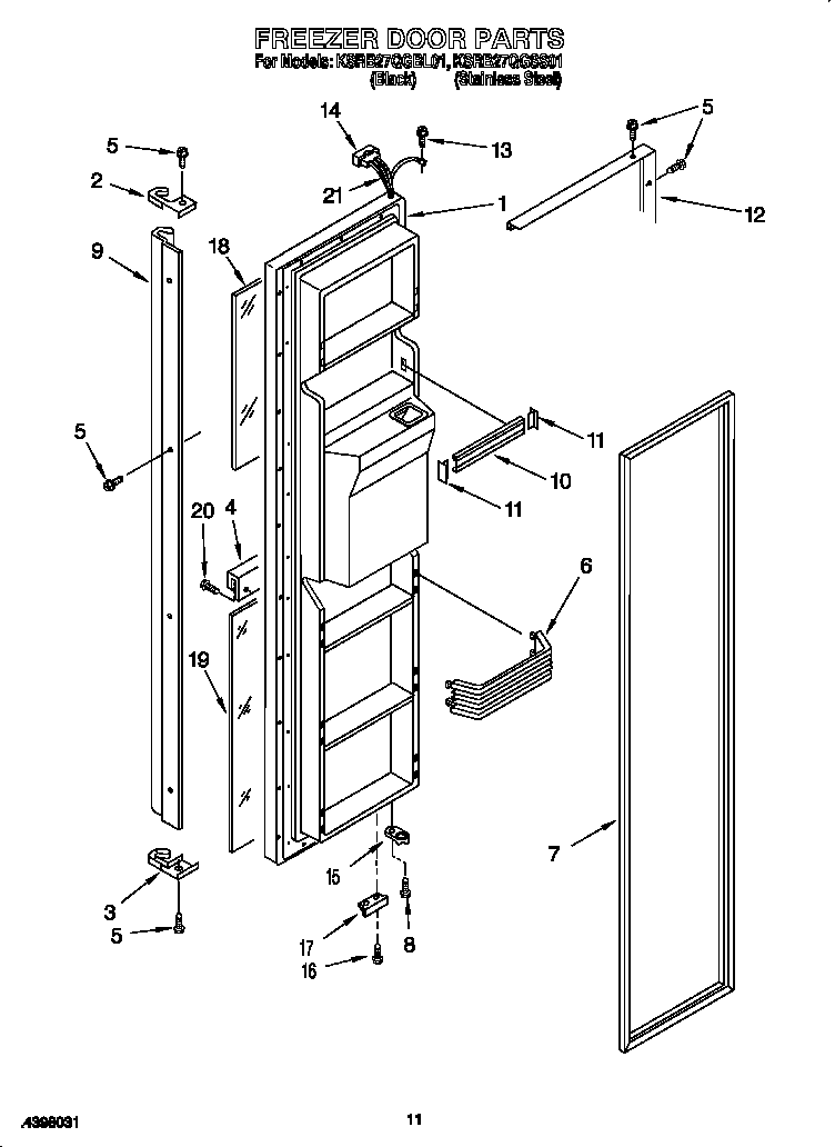 KitchenAid KSRB27QGSS01 freezer door diagram