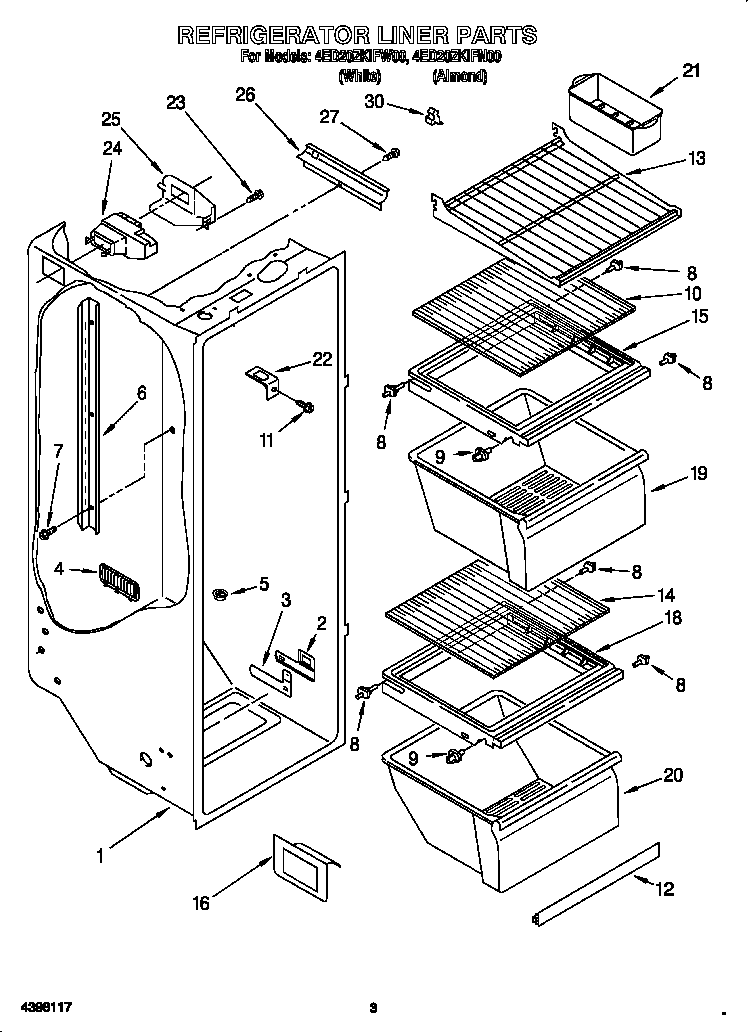 Whirlpool 4ED20ZKIFN00 refrigerator liner diagram
