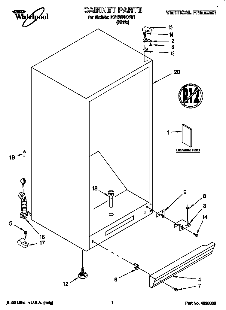 Whirlpool EV150NXEW1 cabinet diagram