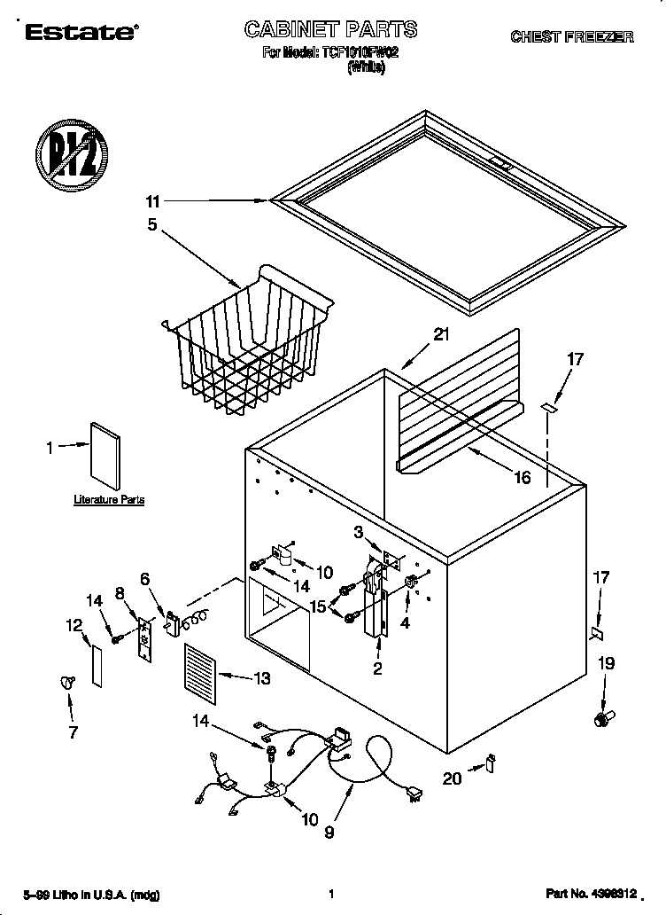 Whirlpool TCF1010FW02 cabinet diagram