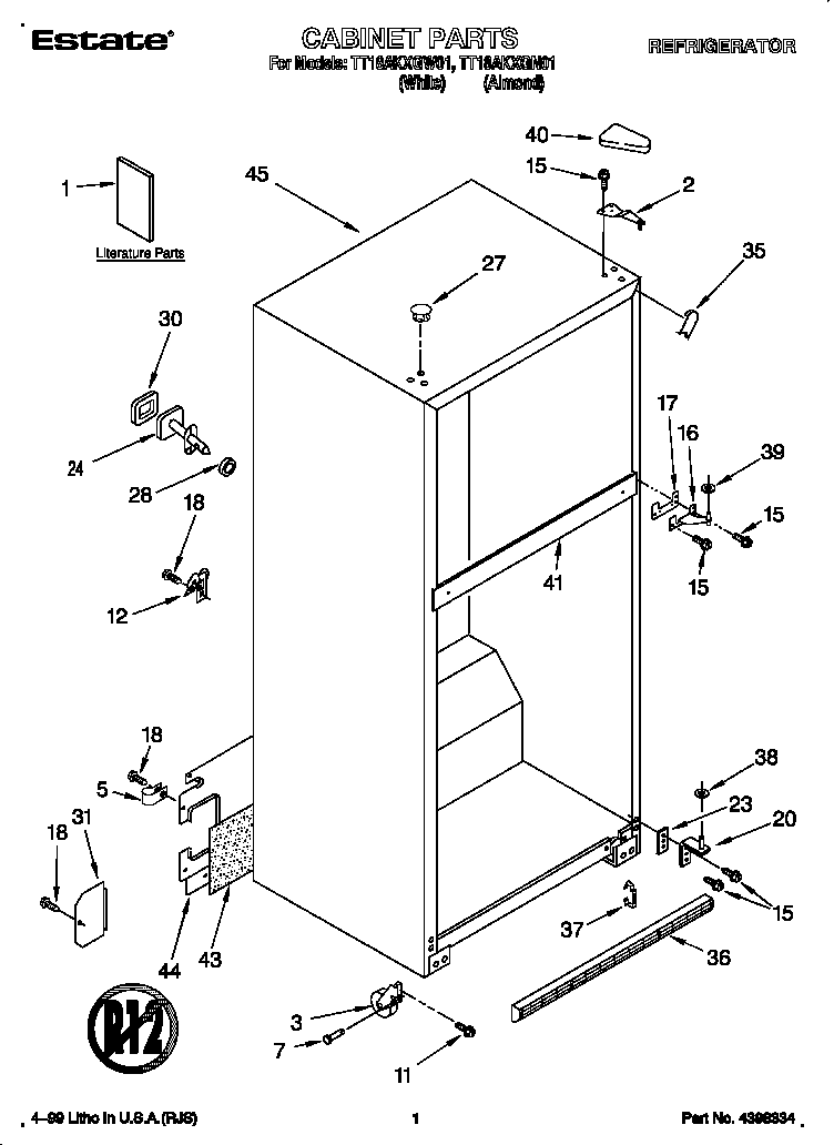 Estate TT18AKXGN01 cabinet diagram
