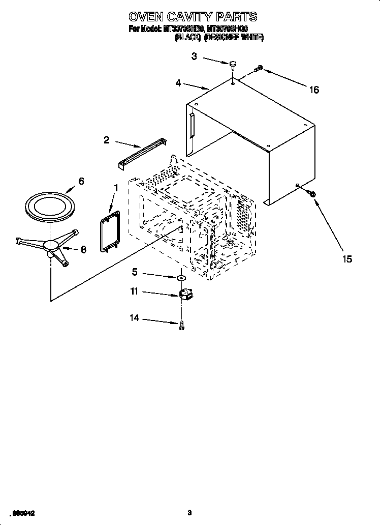 Whirlpool MT3070SHQ0 oven cavity diagram