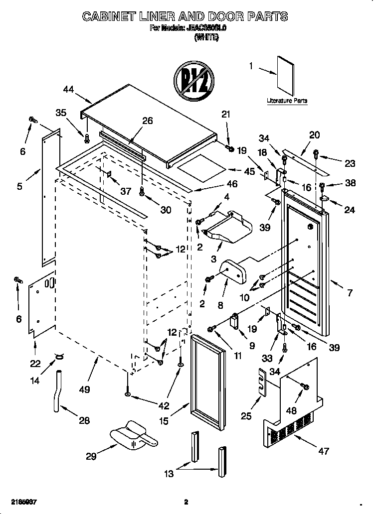 Whirlpool JEAC50SL0 cabinet liner and door diagram