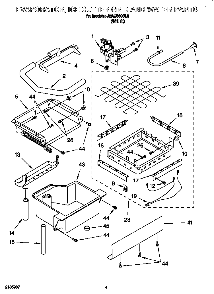 Whirlpool JEAC50SL0 evaporator, ice cutter and water diagram