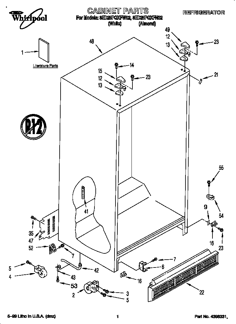 Whirlpool 8ED25PQXFW02 cabinet diagram