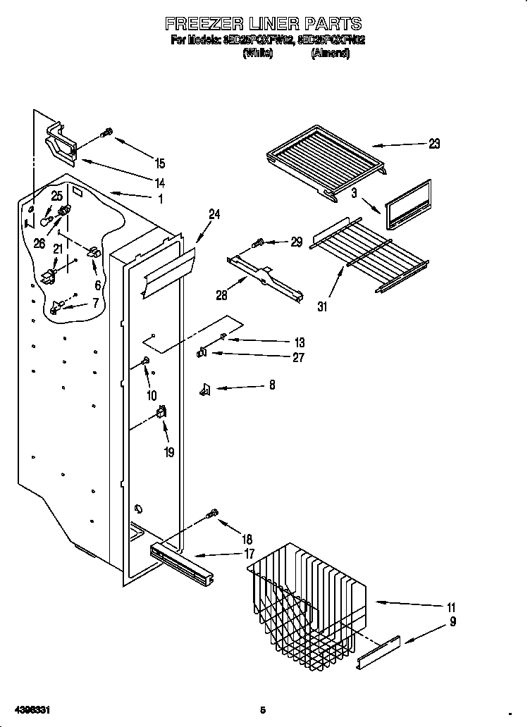 Whirlpool 8ED25PQXFW02 freezer liner diagram