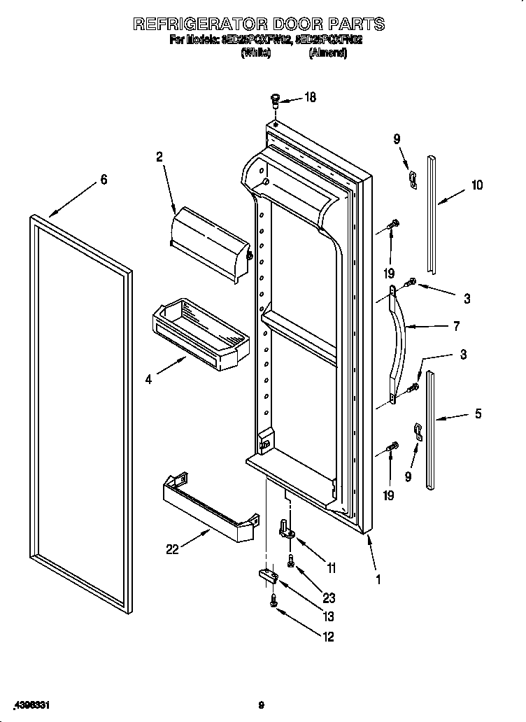 Whirlpool 8ED25PQXFW02 refrigerator door diagram