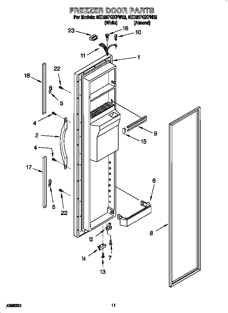 Whirlpool 8ED25PQXFW02 freezer door diagram