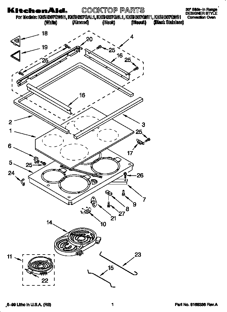 KitchenAid KESH307GBL1 cooktop diagram