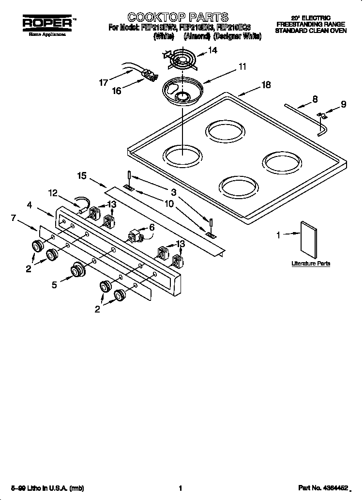Roper FEP210EW3 cooktop diagram