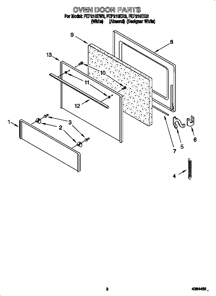 Roper FEP210EW3 oven door diagram