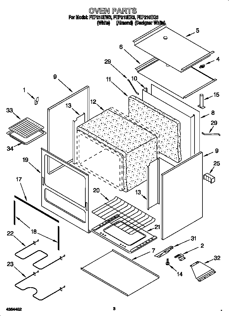 Roper FEP210EW3 oven diagram