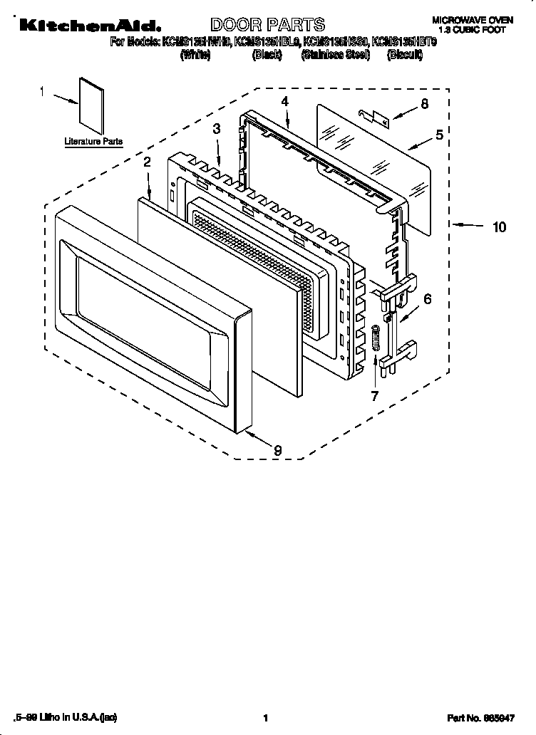 KitchenAid KCMS135HWH0 door diagram