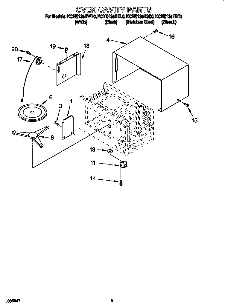 KitchenAid KCMS135HWH0 oven cavity diagram