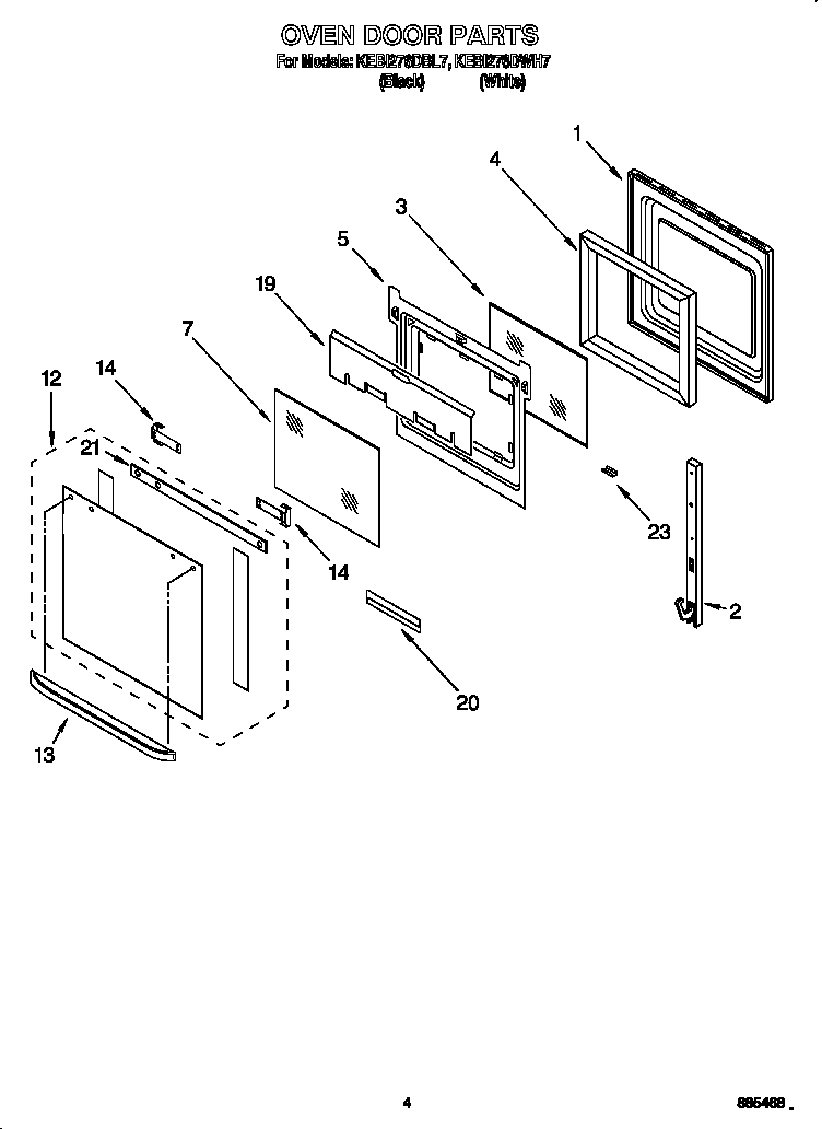 KitchenAid KEBI276DWH7 oven door diagram