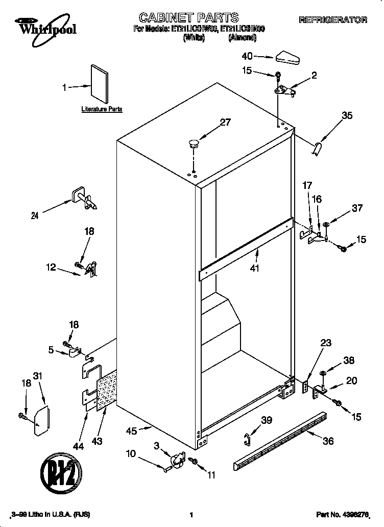 Whirlpool ET21LKXHN00 cabinet diagram