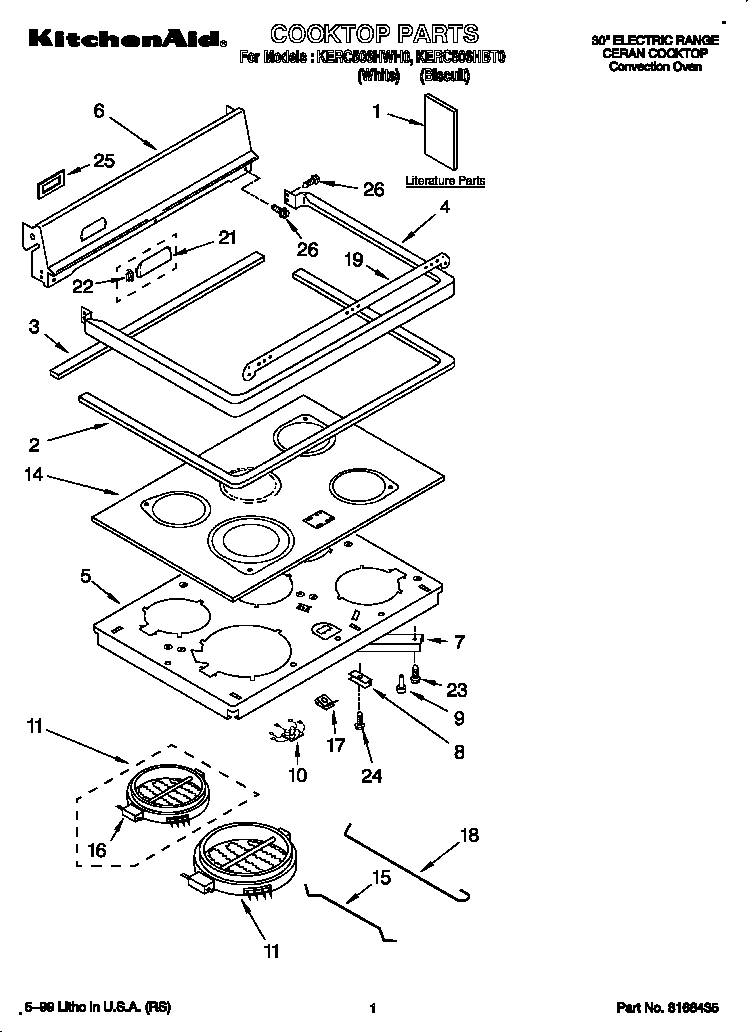 KitchenAid KERC506HBT0 cooktop diagram