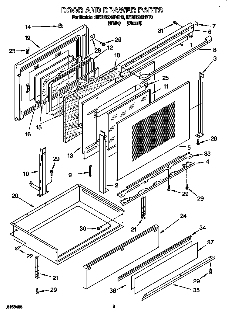KitchenAid KERC506HBT0 door and drawer diagram