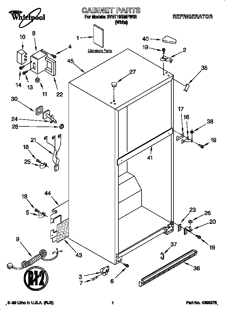 Whirlpool 3VET19GMFW03 cabinet diagram