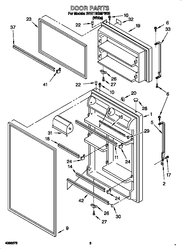 Whirlpool 3VET19GMFW03 door diagram