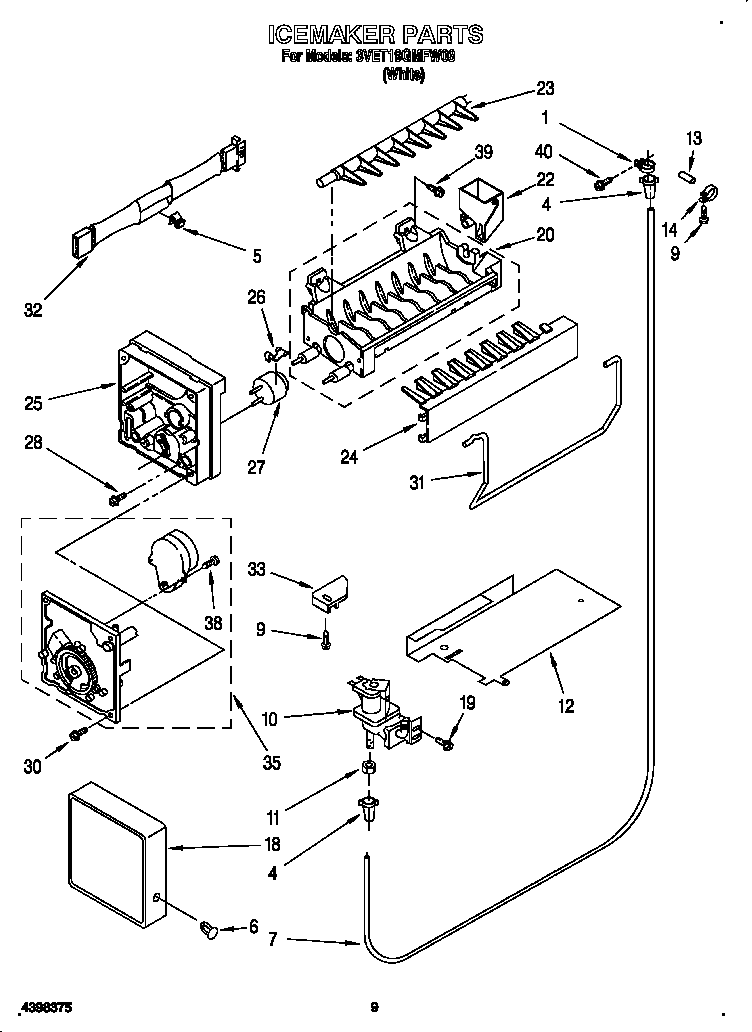 Whirlpool 3VET19GMFW03 ice maker diagram