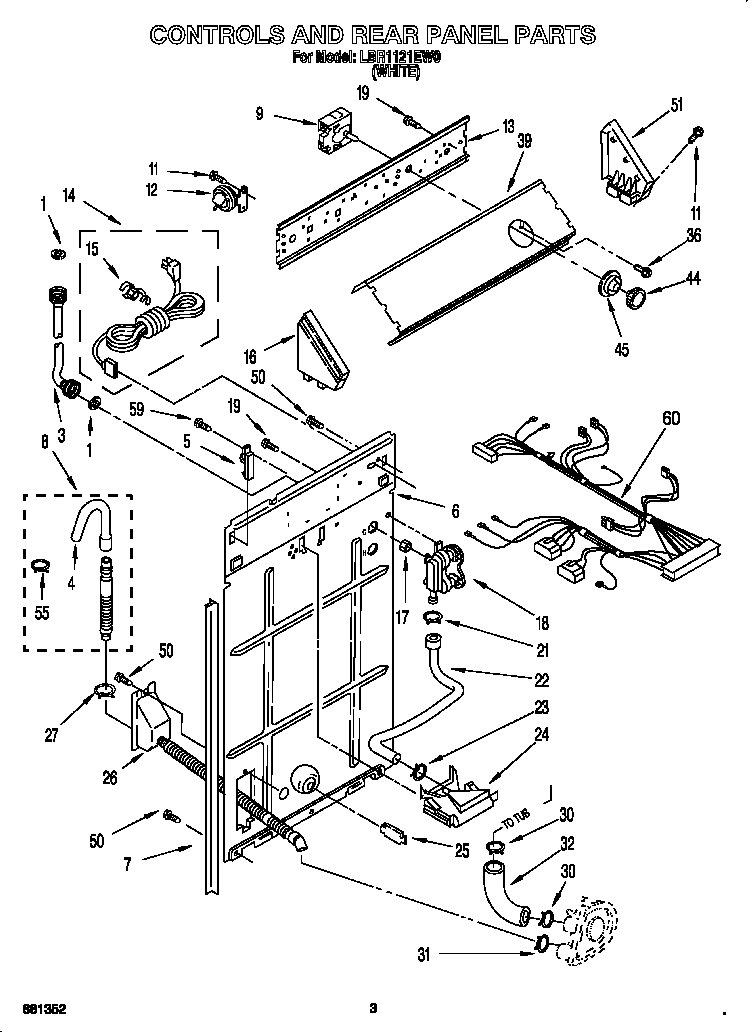 Whirlpool LBR1121EW0 controls and rear panel diagram