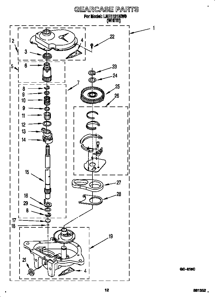Whirlpool LBR1121EW0 gearcase diagram