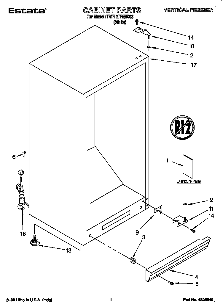 Whirlpool TVF12FRGW03 cabinet diagram