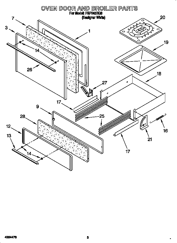 Roper FGP245HQ0 oven door and broiler diagram