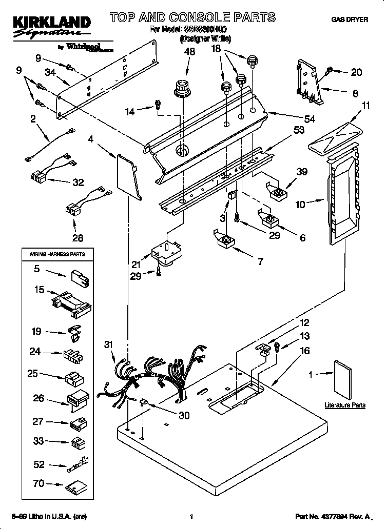 Kirkland SGDS800HQ0 top and console diagram