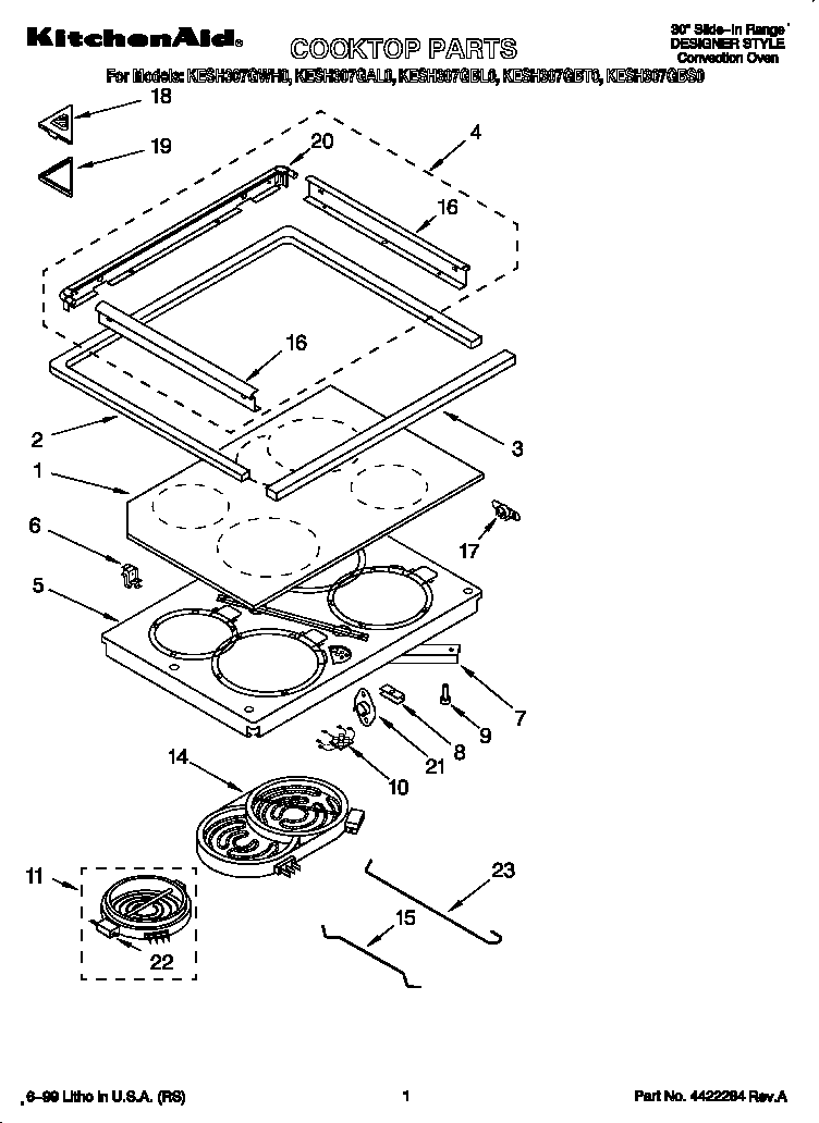KitchenAid KESH307GWH0 cooktop diagram