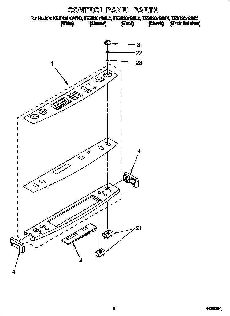 KitchenAid KESH307GWH0 control panel diagram