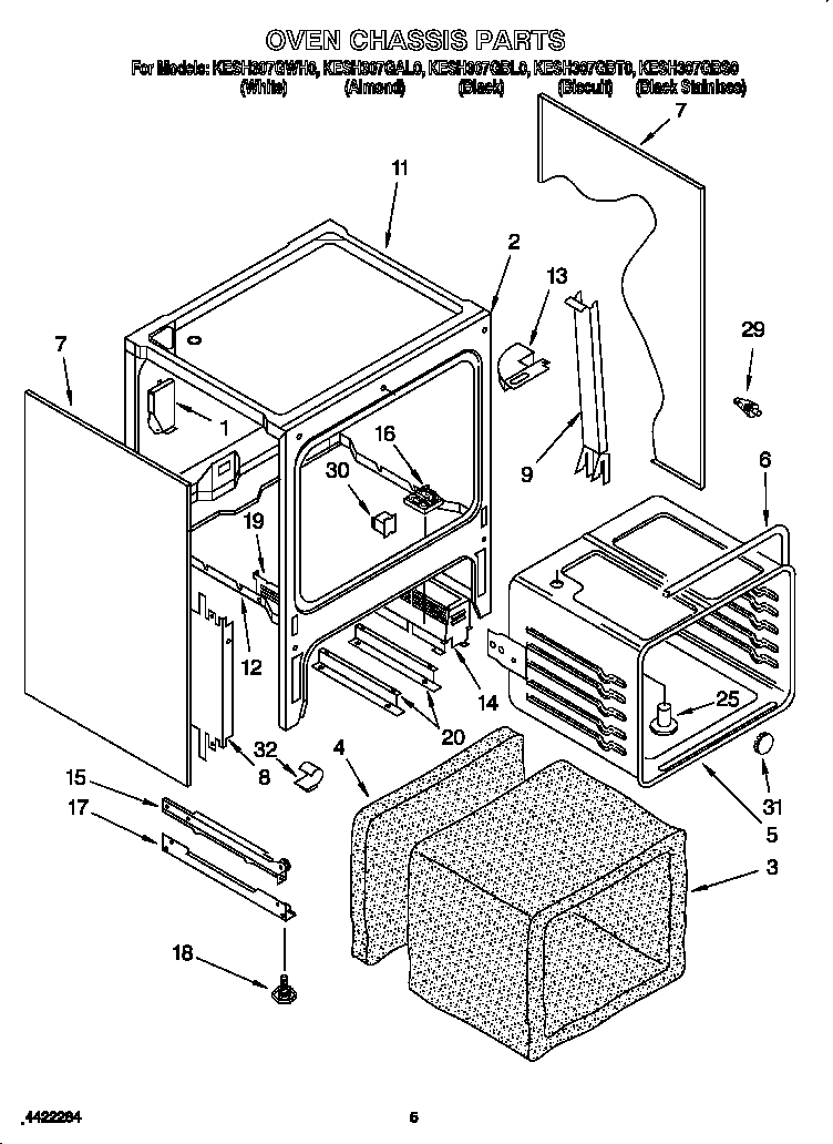 KitchenAid KESH307GWH0 oven chassis diagram