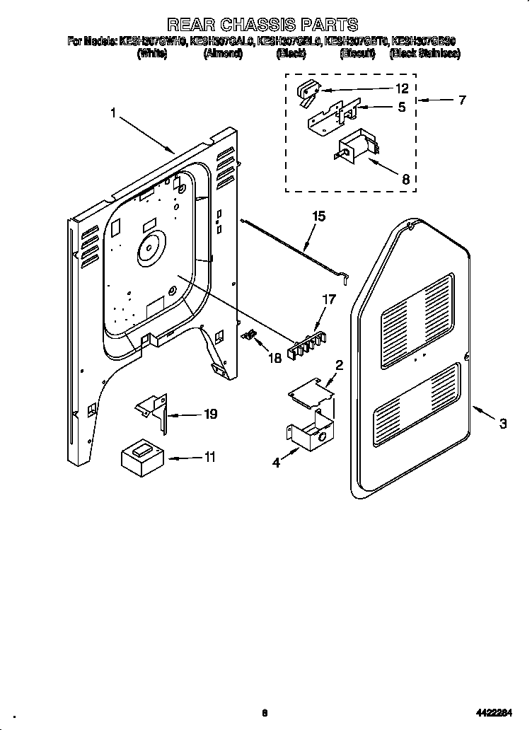 KitchenAid KESH307GWH0 rear chassis diagram