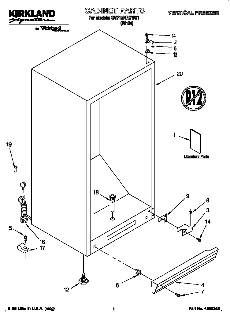 Whirlpool SVF15NRHW01 cabinet diagram