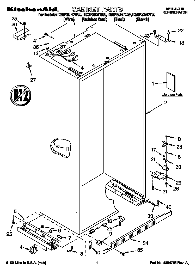 KitchenAid KSSP36MFS05 cabinet diagram