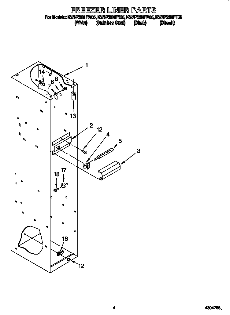 KitchenAid KSSP36MFS05 freezer liner diagram