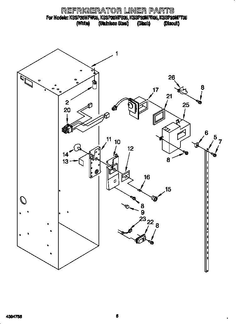 KitchenAid KSSP36MFS05 refrigerator liner diagram