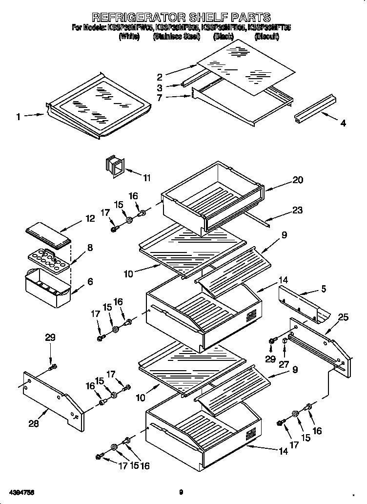 KitchenAid KSSP36MFS05 refrigerator shelf diagram