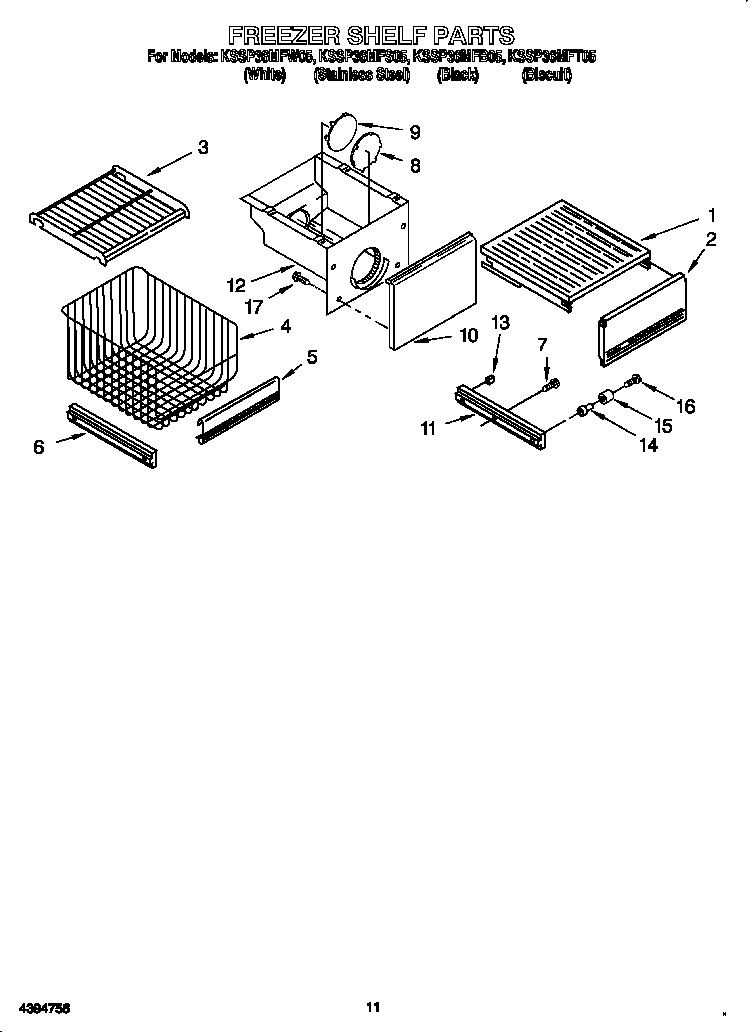 KitchenAid KSSP36MFS05 freezer shelf diagram