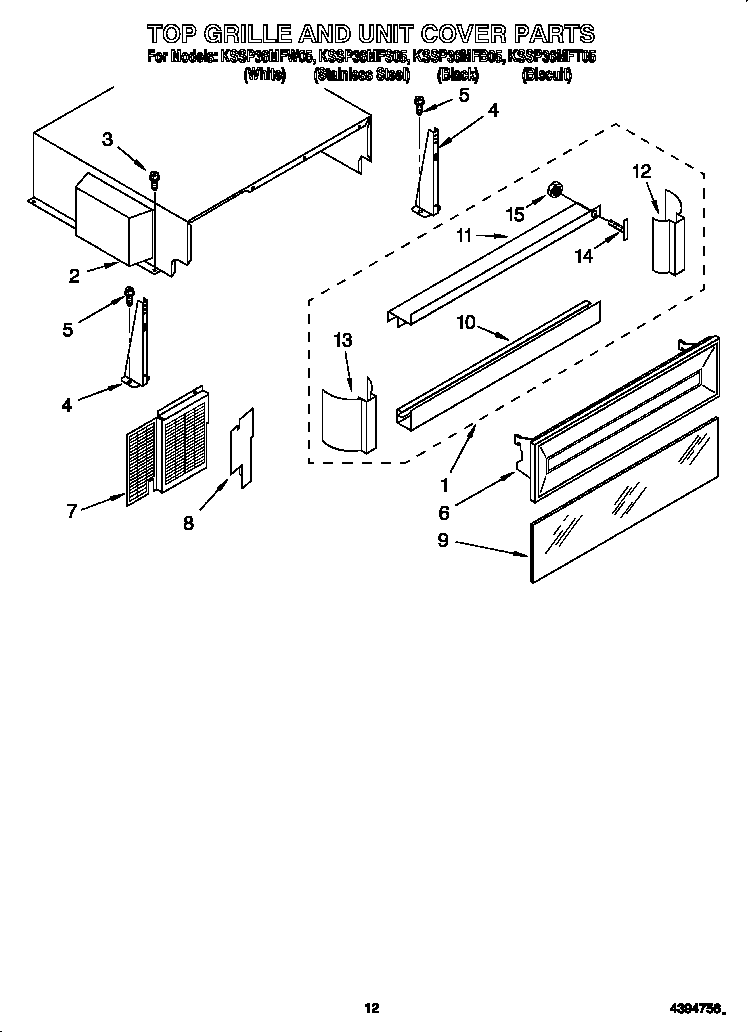 KitchenAid KSSP36MFS05 top grille and unit cover diagram