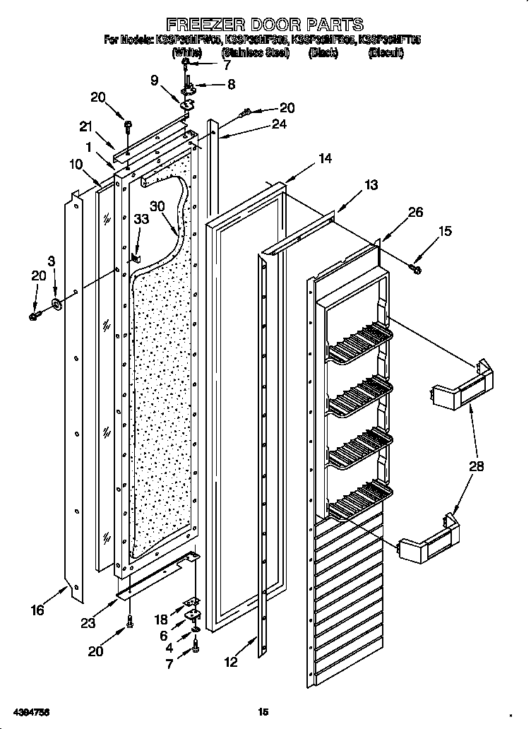 KitchenAid KSSP36MFS05 freezer door diagram
