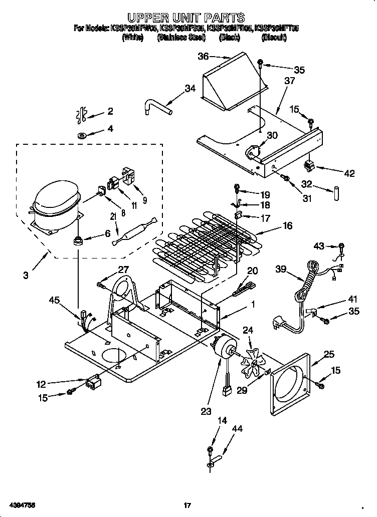 KitchenAid KSSP36MFS05 upper unit diagram