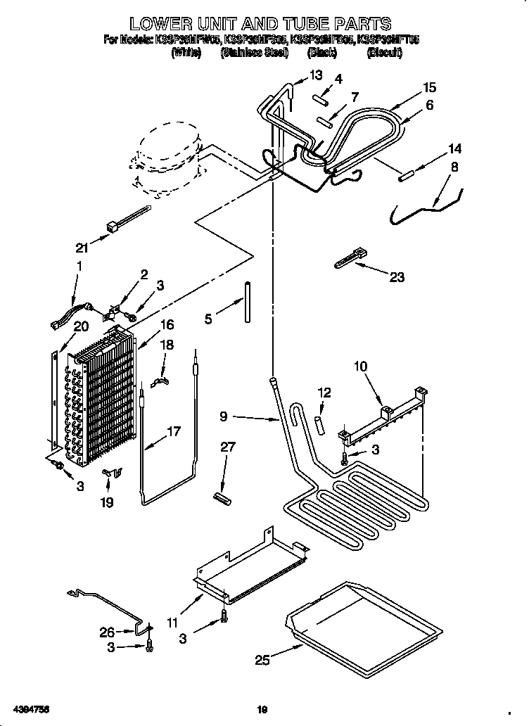 KitchenAid KSSP36MFS05 lower unit and tube diagram