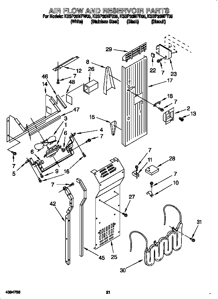 KitchenAid KSSP36MFS05 air fowl and reservoir diagram