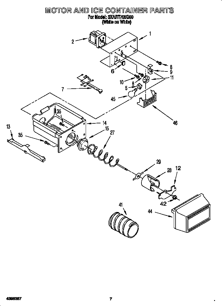 Whirlpool 3XART705G00 motor and ice container diagram