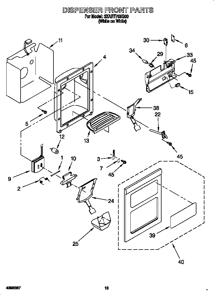 Whirlpool 3XART705G00 ice dispenser front diagram