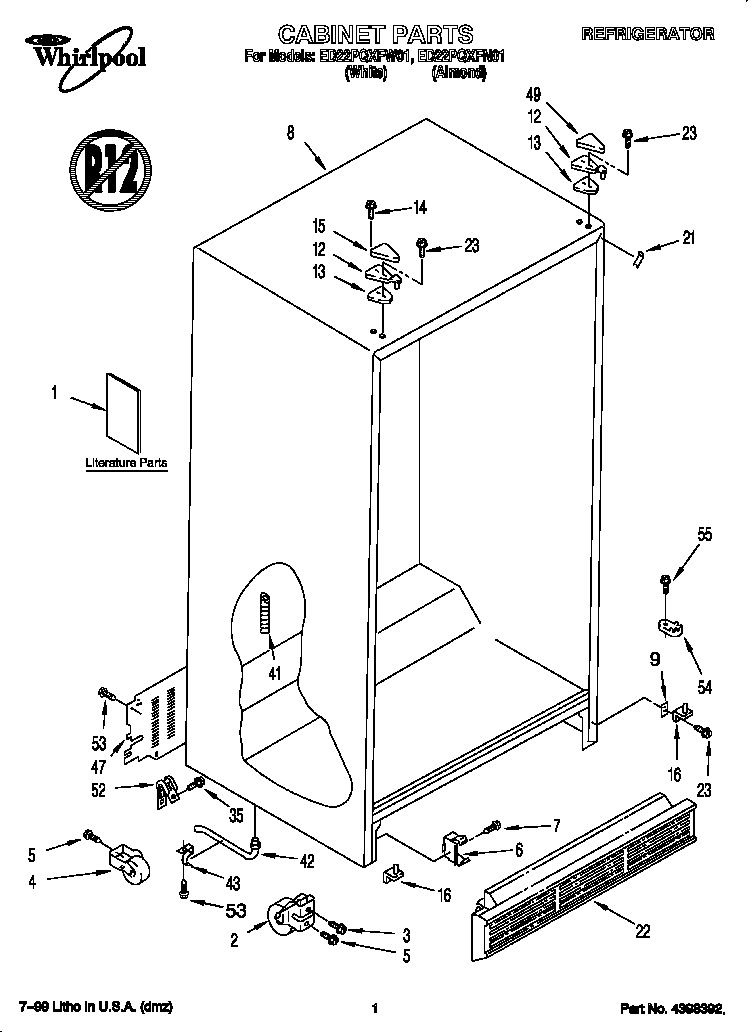Whirlpool ED22PQXFN01 cabinet diagram