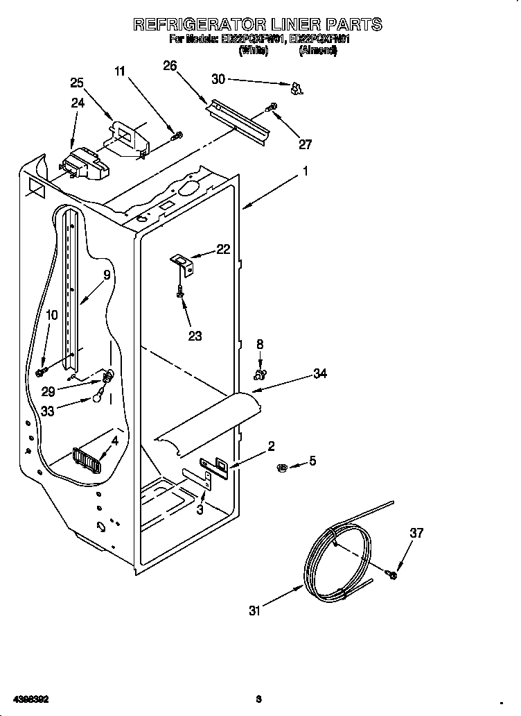 Whirlpool ED22PQXFN01 refrigerator liner diagram