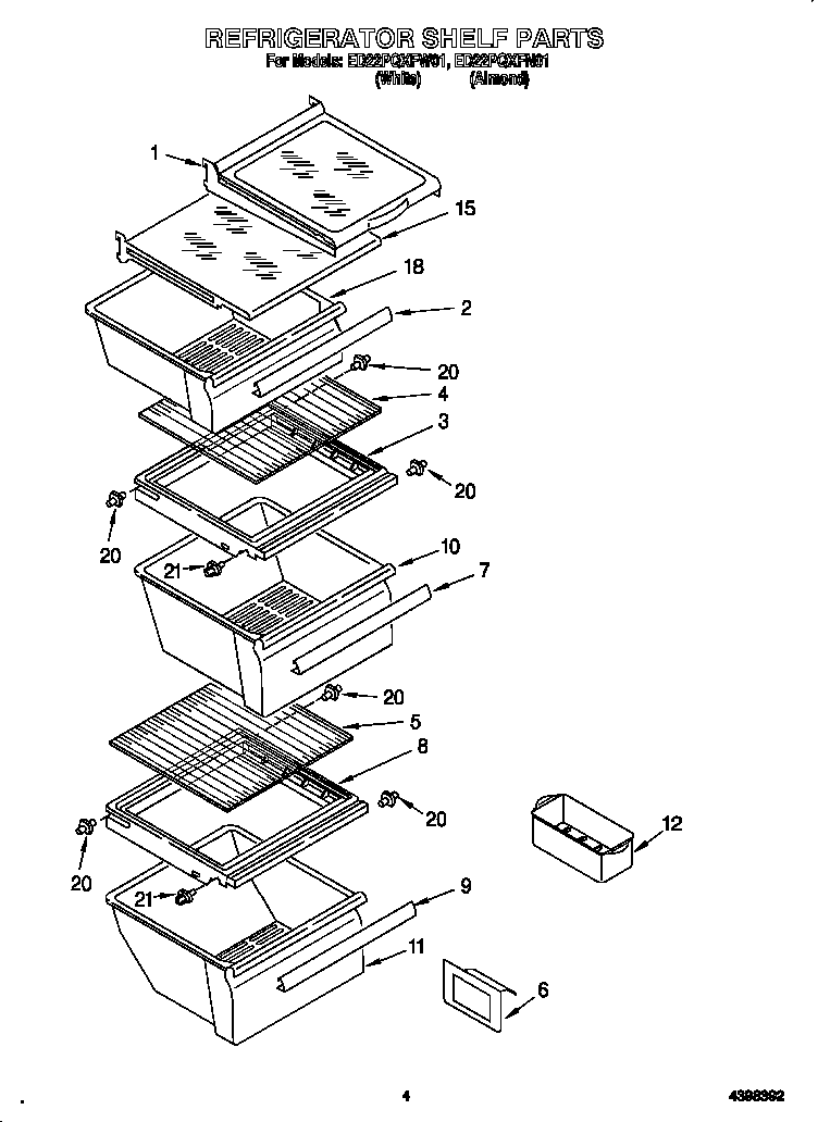 Whirlpool ED22PQXFN01 refrigerator shelves diagram